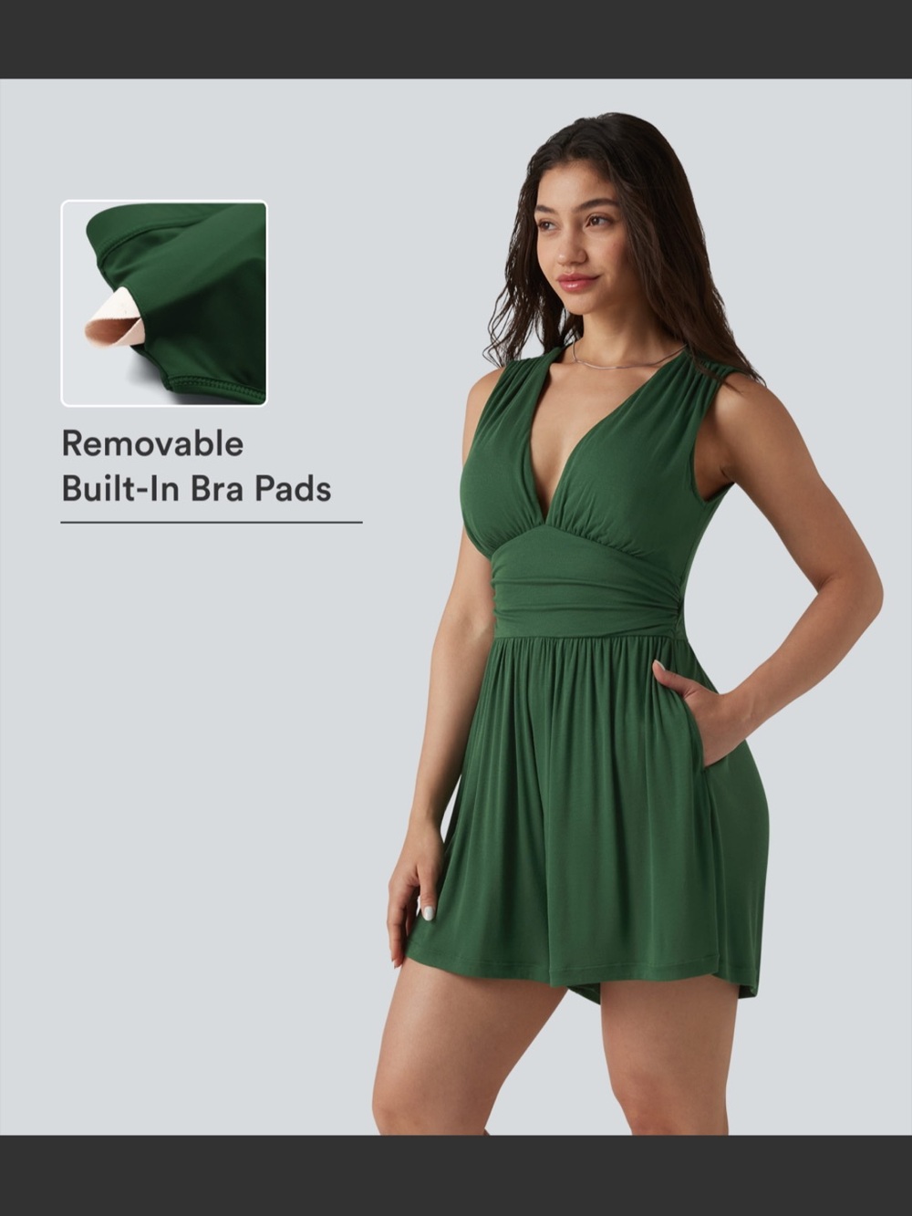 HALARA Forest Green V-Neck Romper - Picture 5 of 6